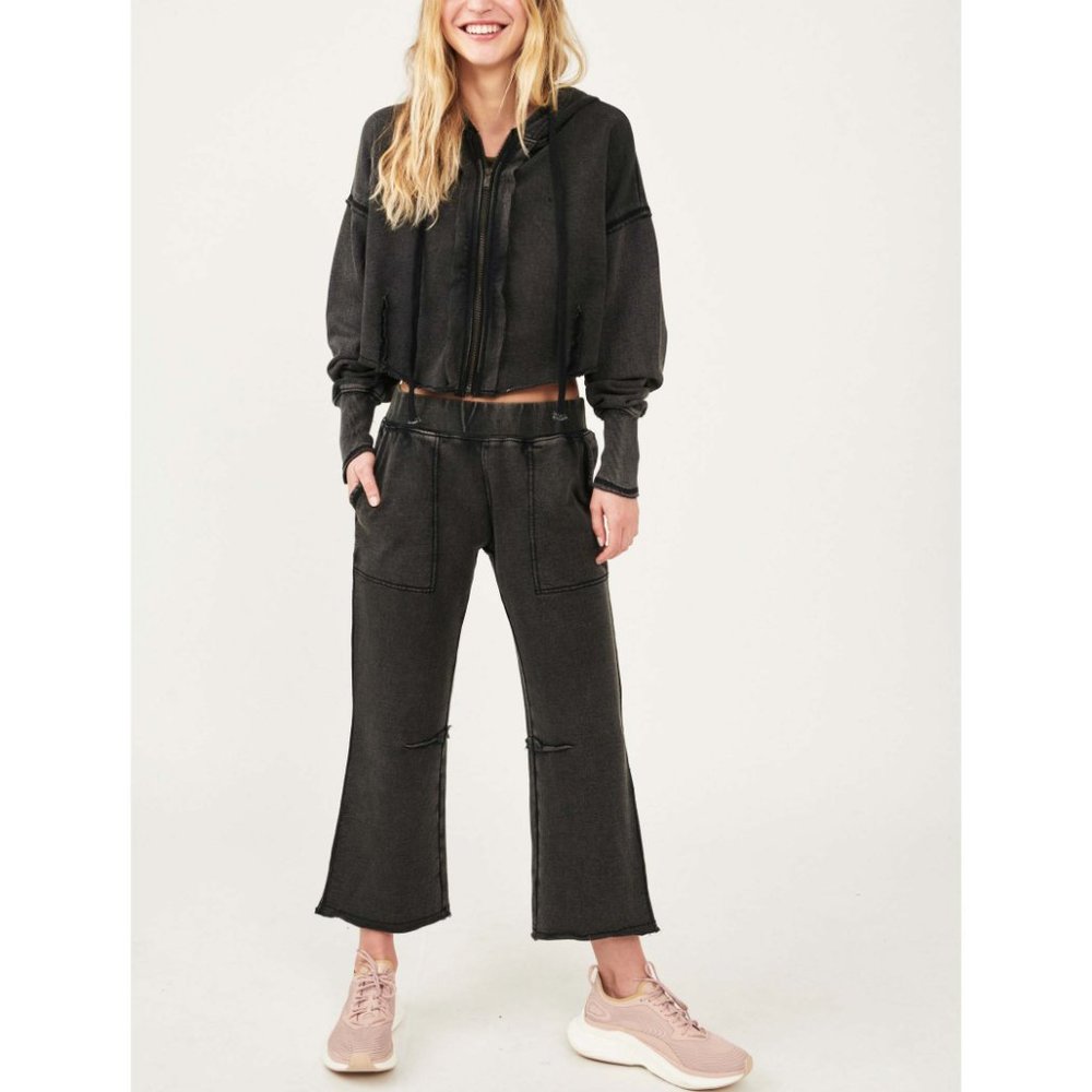 Free People Washed Black Cropped Zip Hoodie
